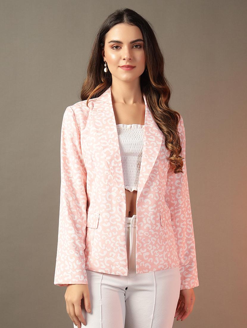 women pink printed long sleeve blazer - 21650902 - Zoom Image - 0