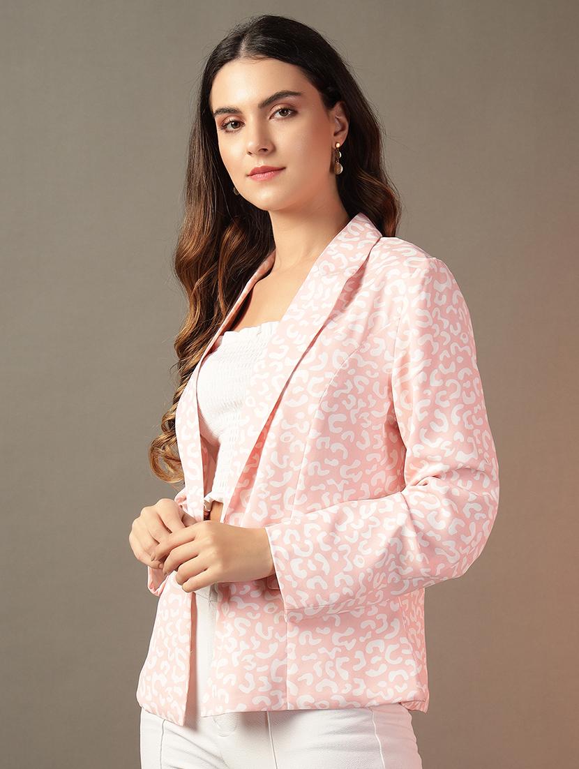 women pink printed long sleeve blazer - 21650902 - Standard Image - 1