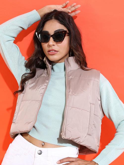 women solid sleeveless quilted jacket - 21650965 - Standard Image - 0