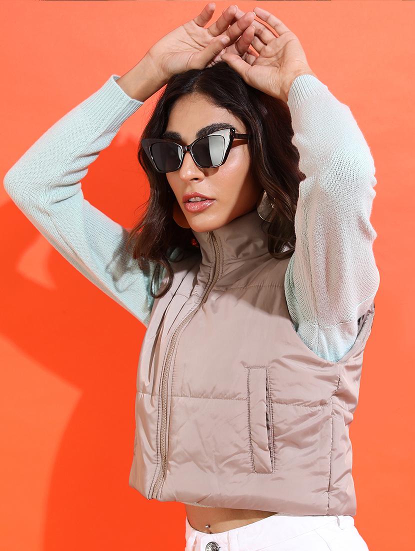 women solid sleeveless quilted jacket - 21650965 - Standard Image - 1