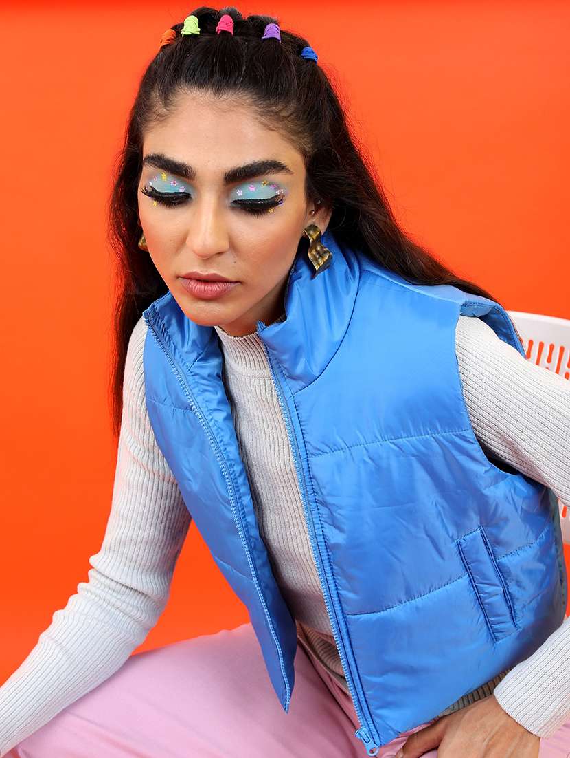 women solid sleeveless quilted jacket - 21650966 -  Standard Image - 1