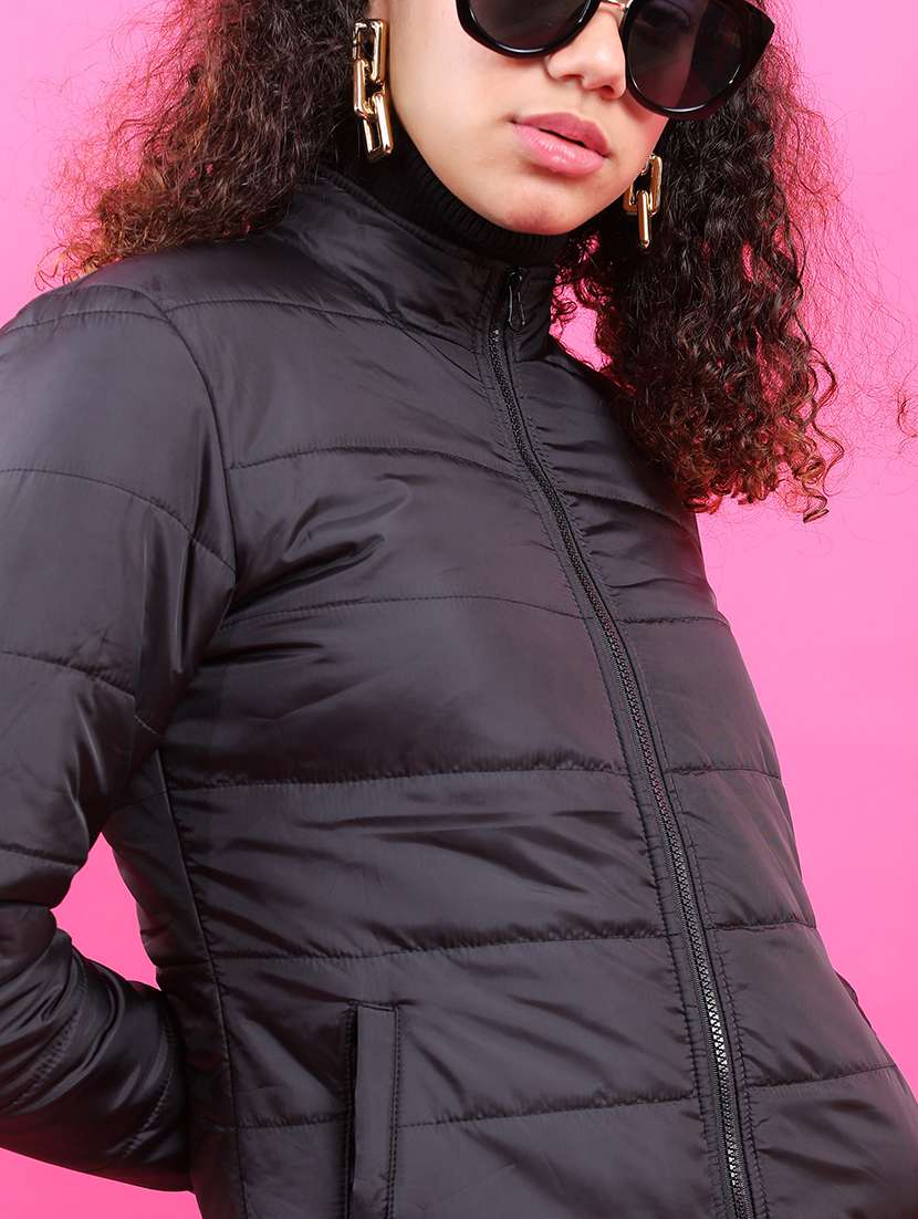 women solid long sleeves quilted jacket - 21650971 -  Standard Image - 4