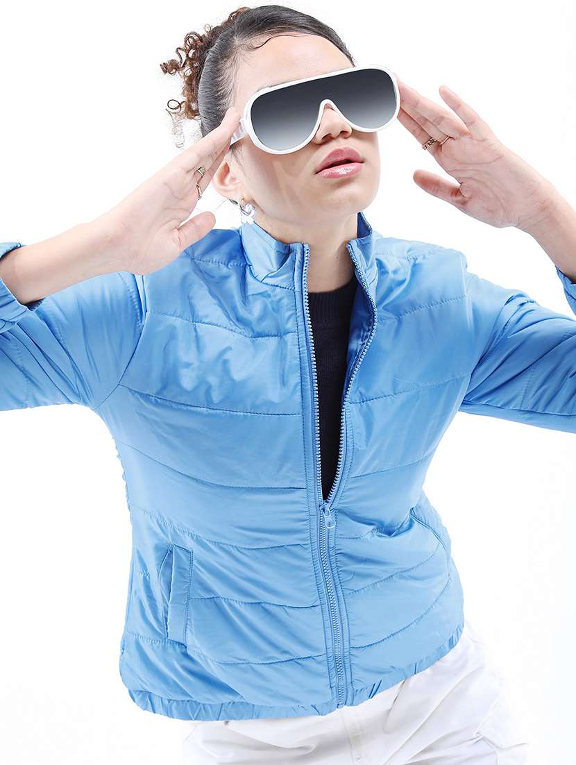 women solid long sleeves quilted jacket - 21650978 -  Standard Image - 1