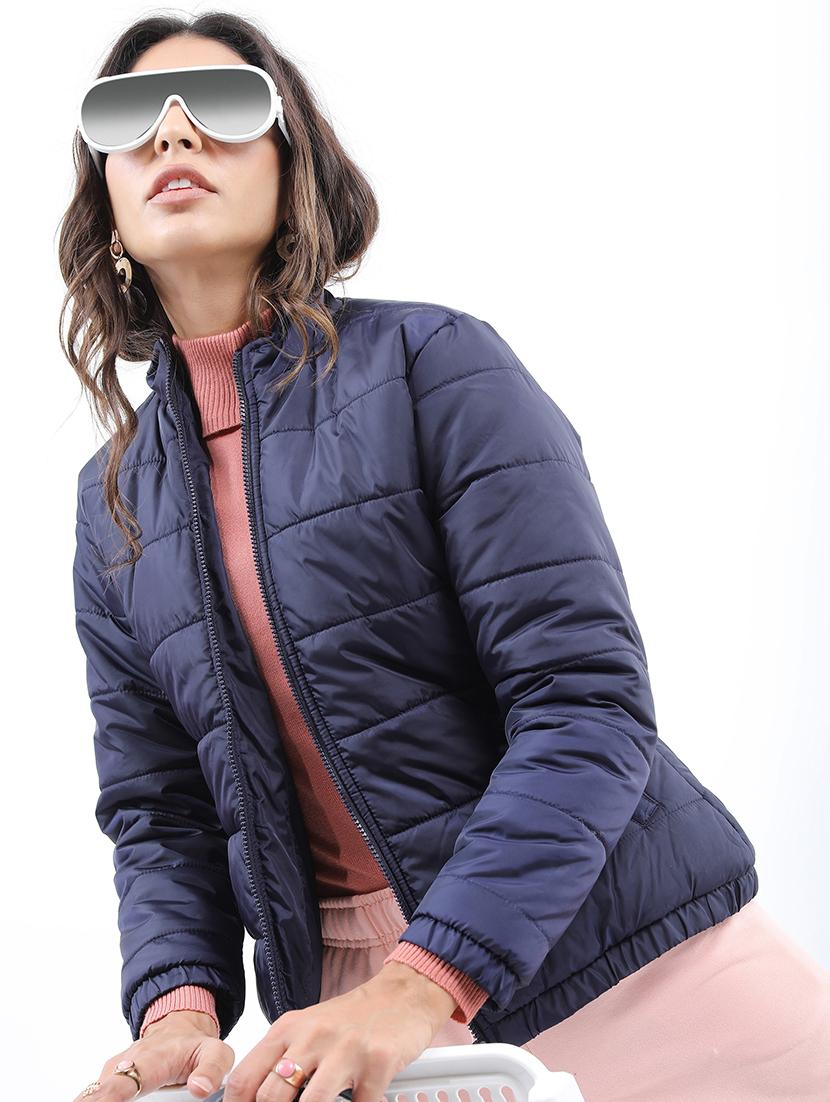 women solid long sleeves quilted jacket - 21650979 -  Standard Image - 1