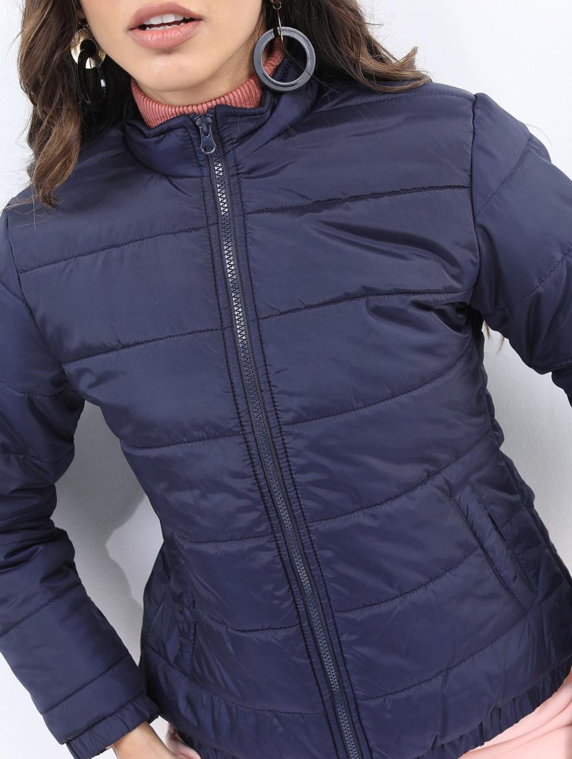 women solid long sleeves quilted jacket - 21650979 - Standard Image - 4