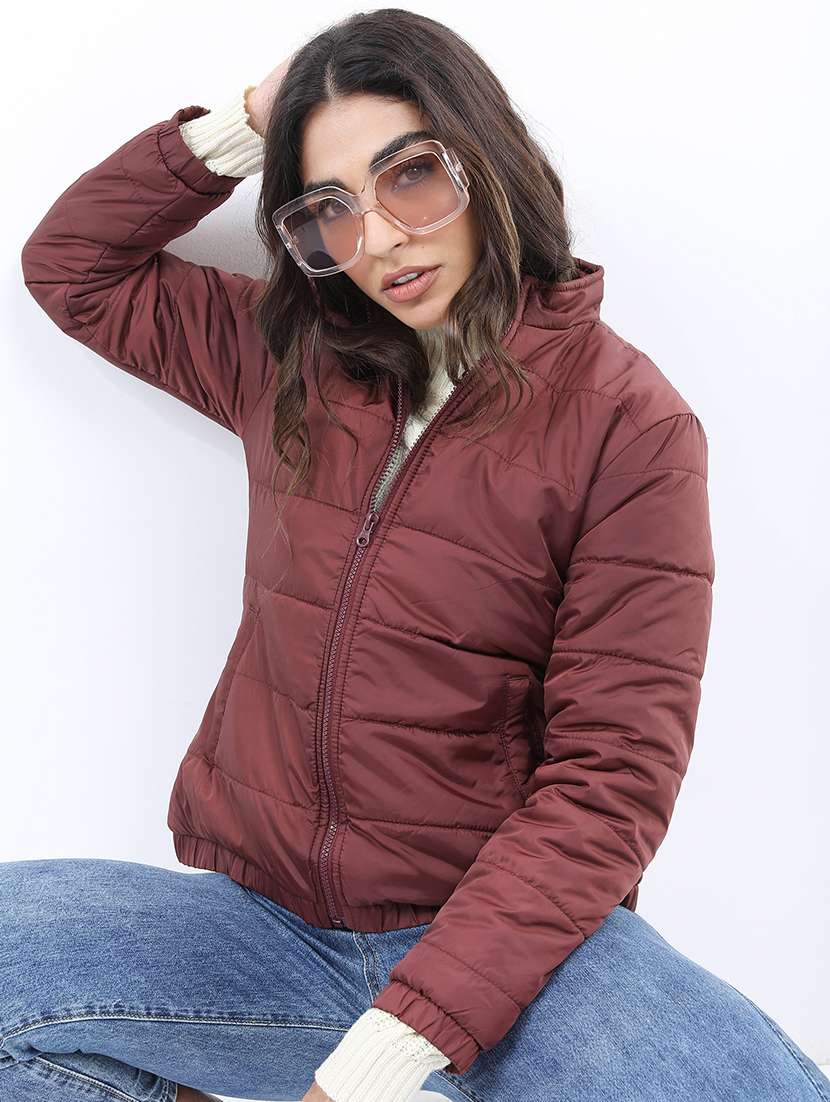 women solid long sleeves quilted jacket - 21650980 -  Standard Image - 1