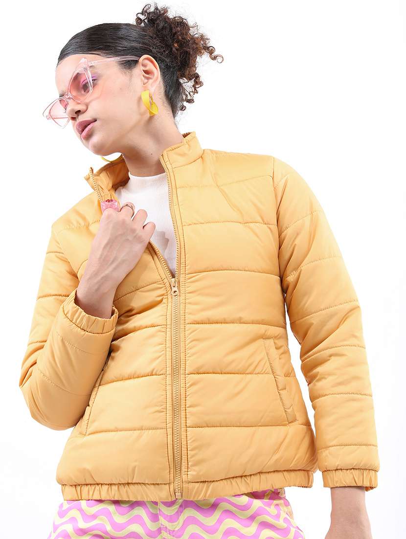 women solid long sleeves quilted jacket
