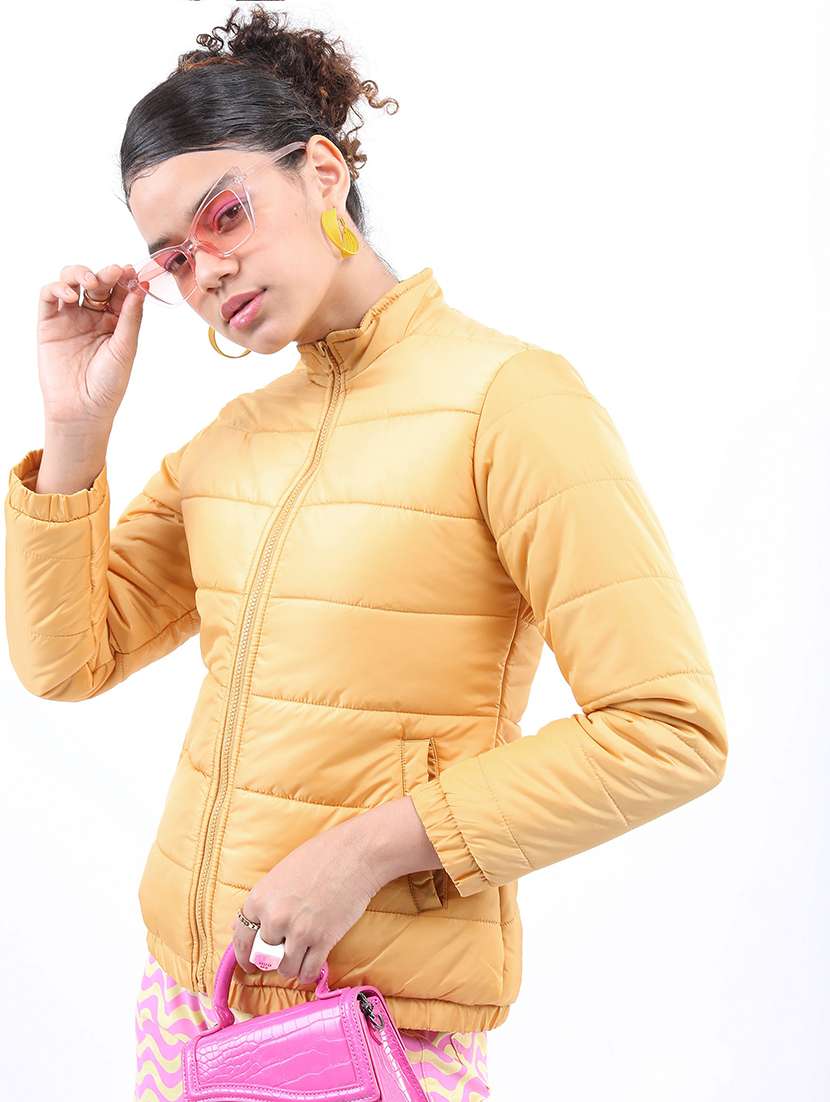 women solid long sleeves quilted jacket - 21650981 -  Standard Image - 1