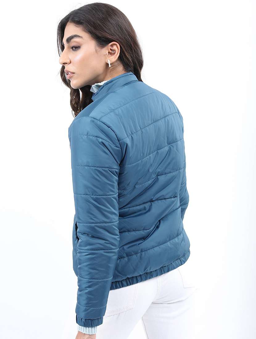 women solid long sleeves quilted jacket - 21650982 -  Standard Image - 1