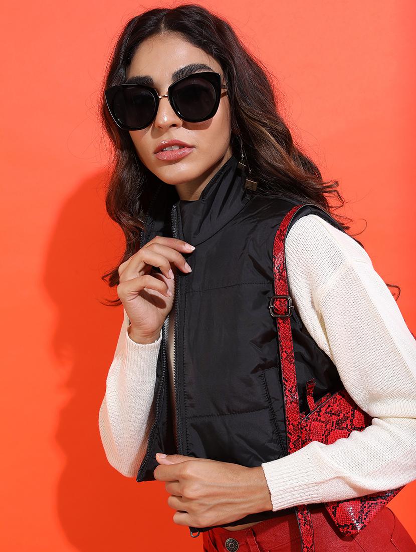 women solid sleeveless quilted jacket - 21650983 - Standard Image - 1