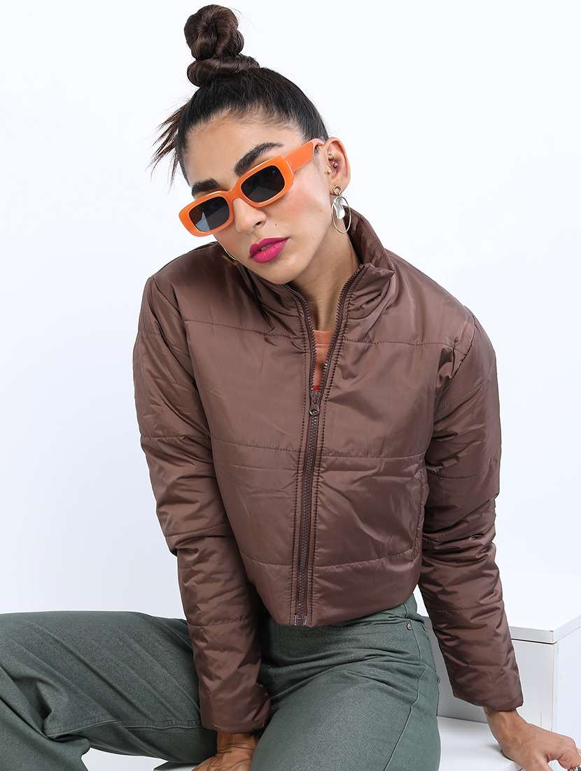 women solid long sleeves quilted jacket