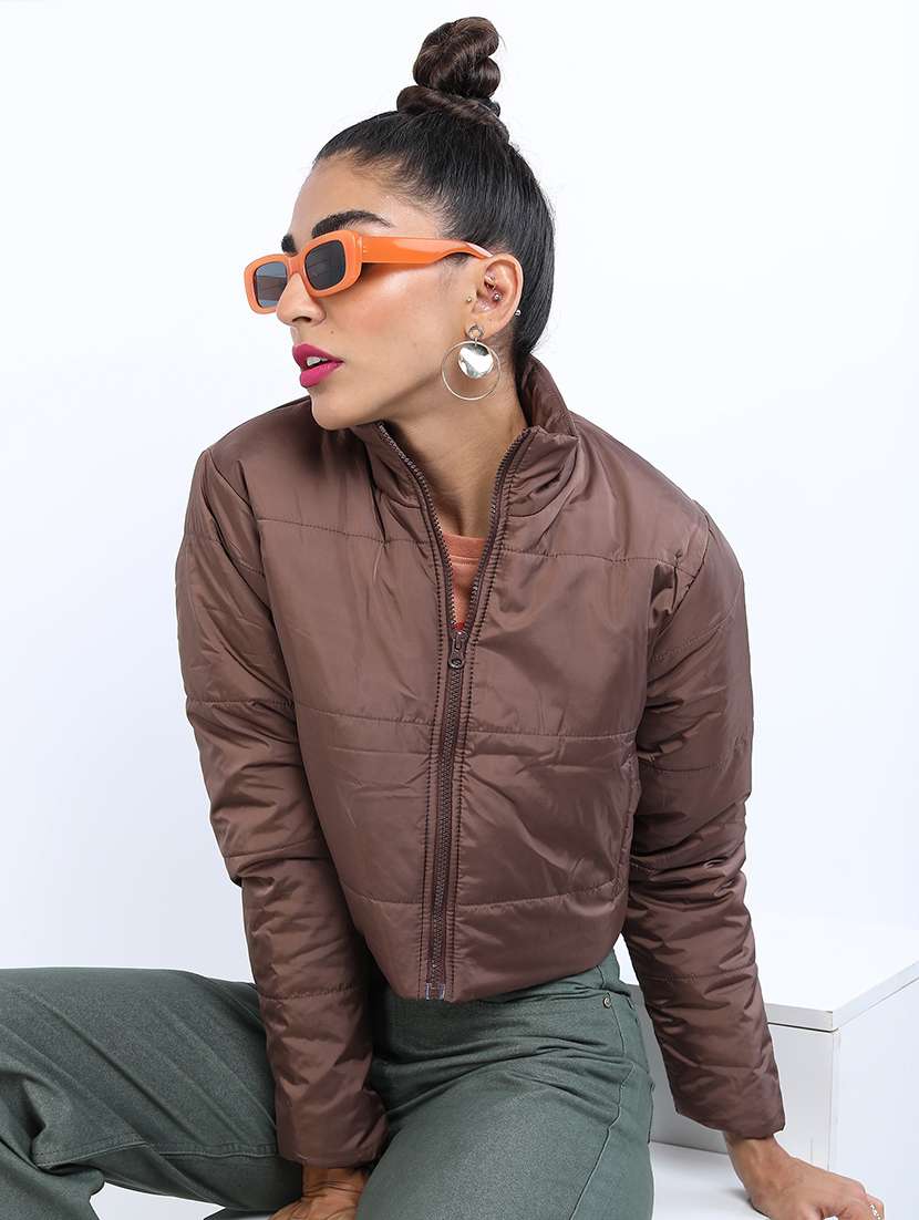 women solid long sleeves quilted jacket - 21650985 -  Standard Image - 1