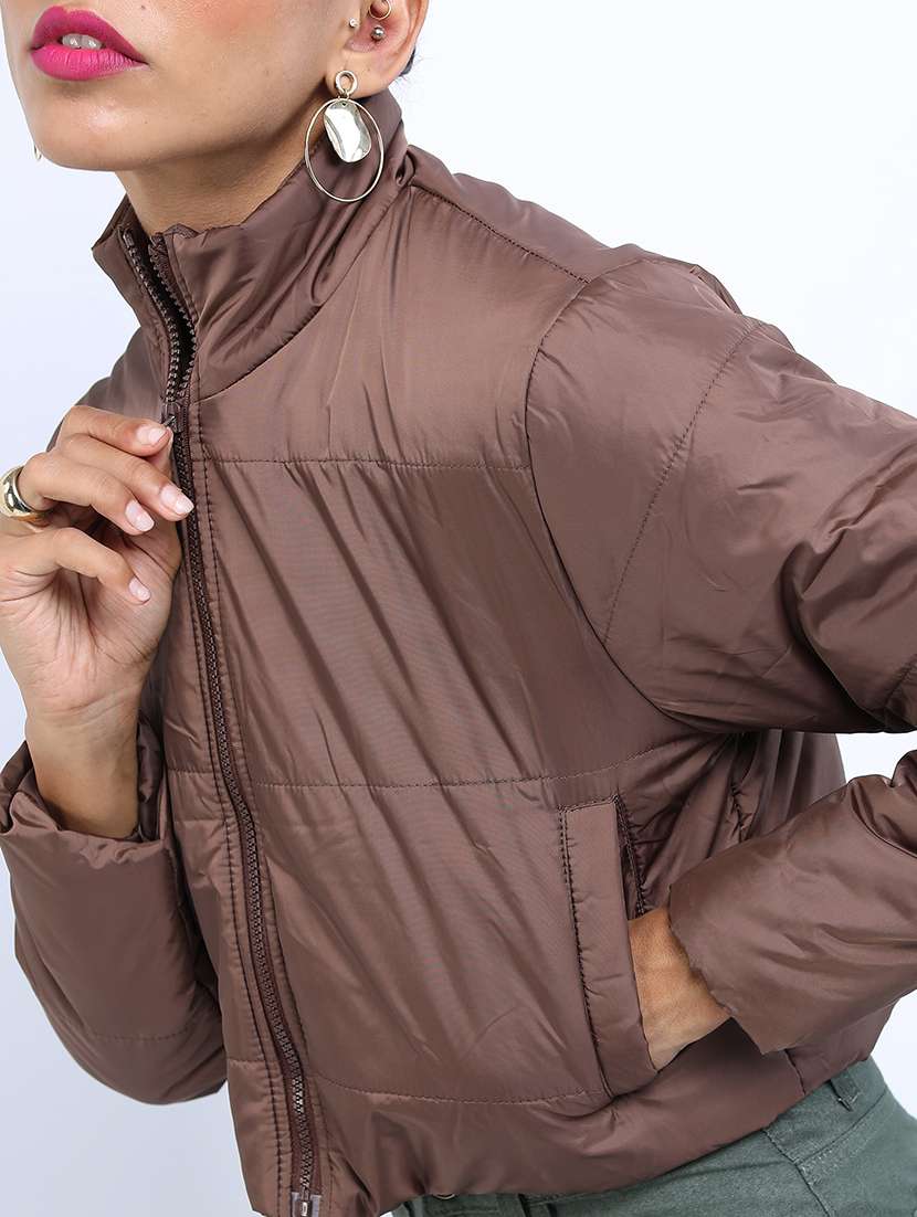 women solid long sleeves quilted jacket - 21650985 - Standard Image - 4