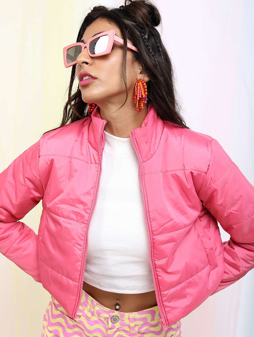 women solid long sleeves quilted jacket