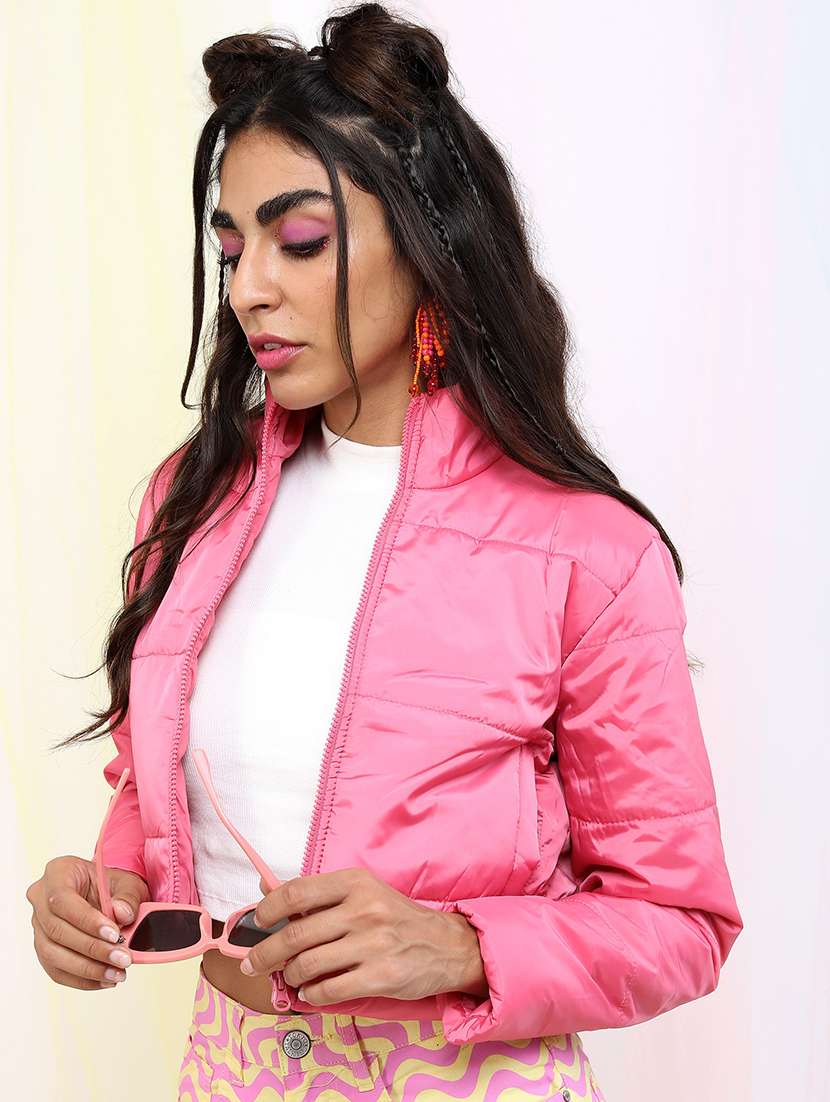 women solid long sleeves quilted jacket - 21650987 -  Standard Image - 1