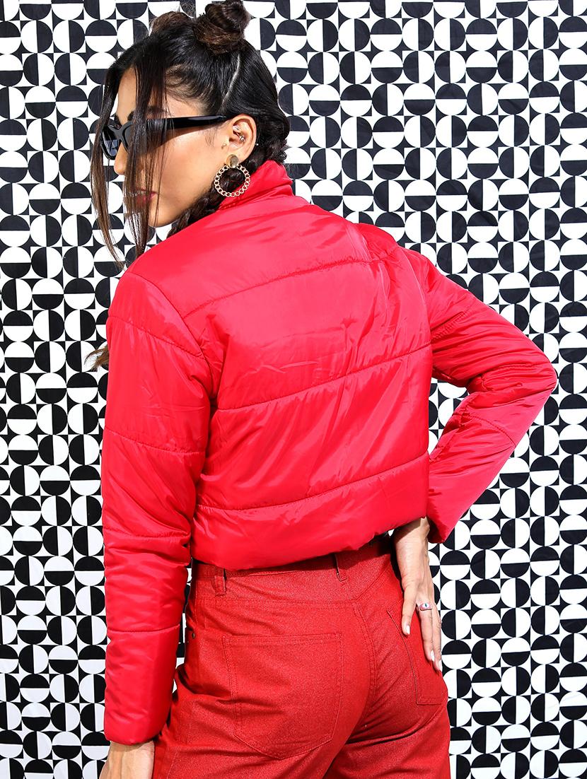 women solid long sleeves quilted jacket - 21650989 - Standard Image - 1