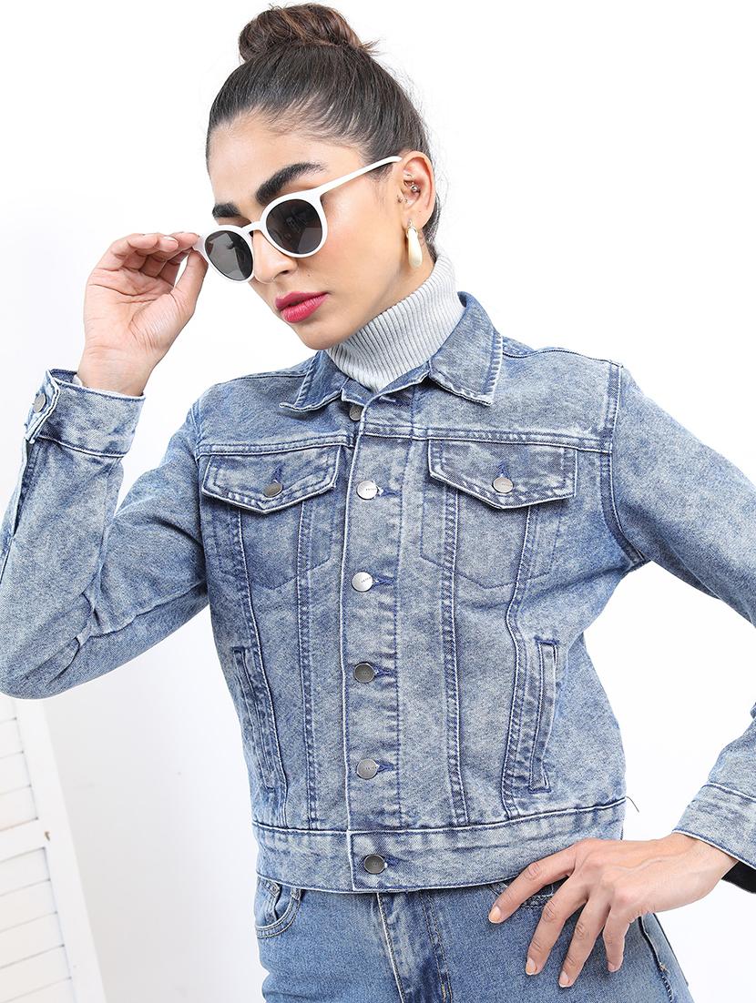 women long sleeves solid denim jacket - 21650993 -  Zoom Image - 0