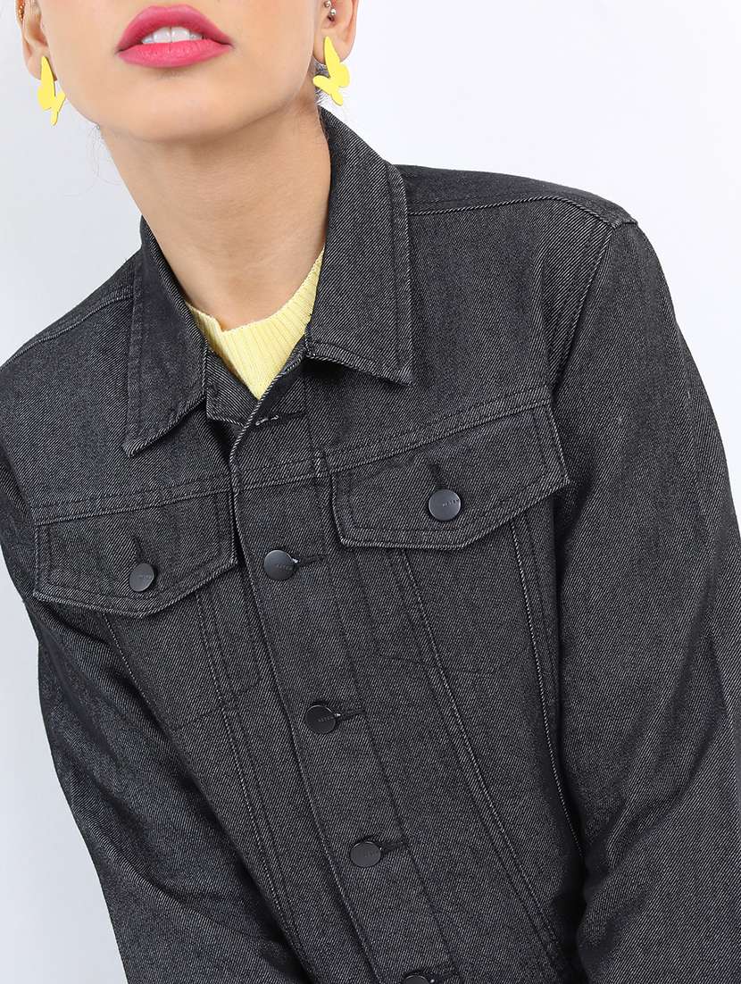 women long sleeves solid denim jacket - 21650997 -  Standard Image - 4