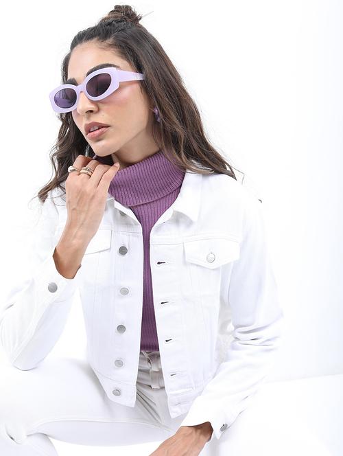 women long sleeves solid denim jacket - 21651000 - Standard Image - 0