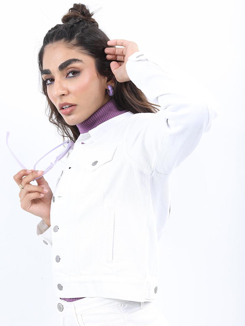 women long sleeves solid denim jacket - 21651000 - Standard Image - 1