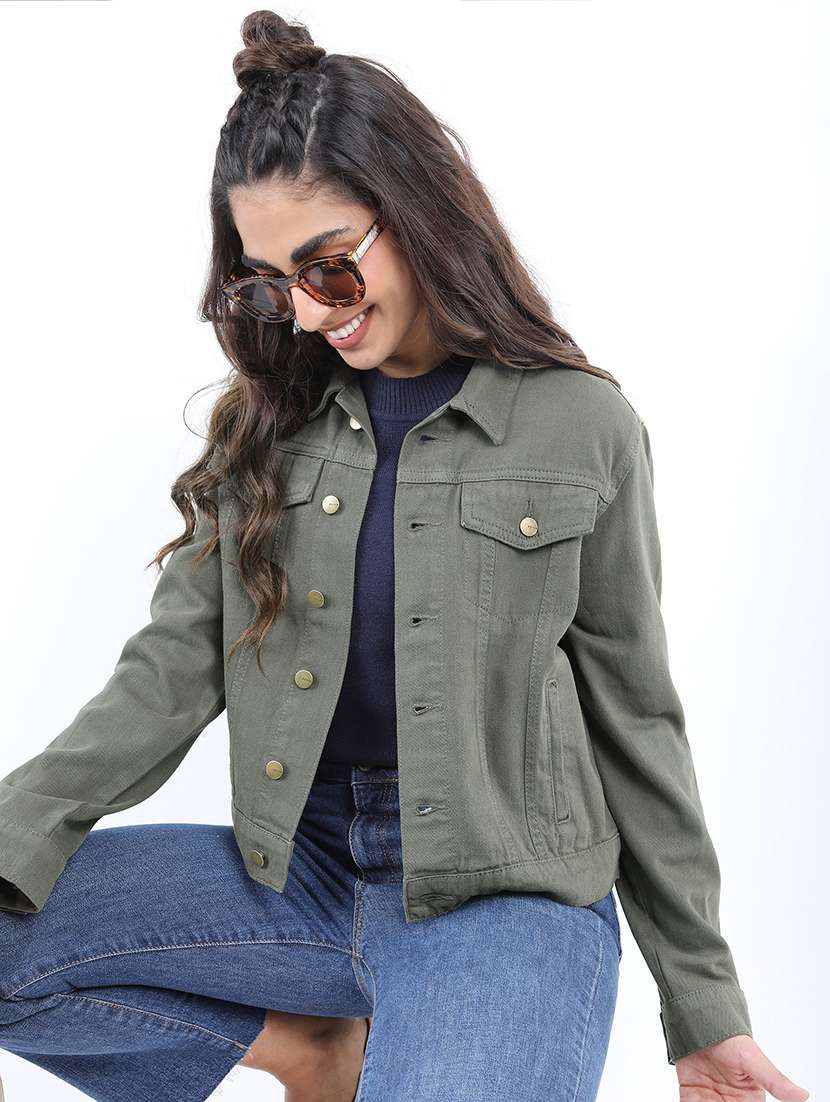 women long sleeves solid denim jacket - 21651001 -  Standard Image - 1