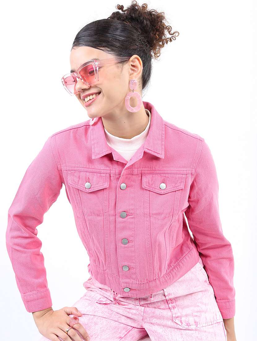women long sleeves solid denim jacket