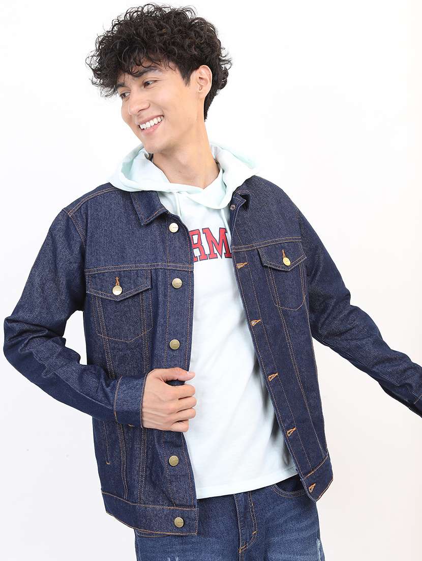 men solid long sleeve denim jacket