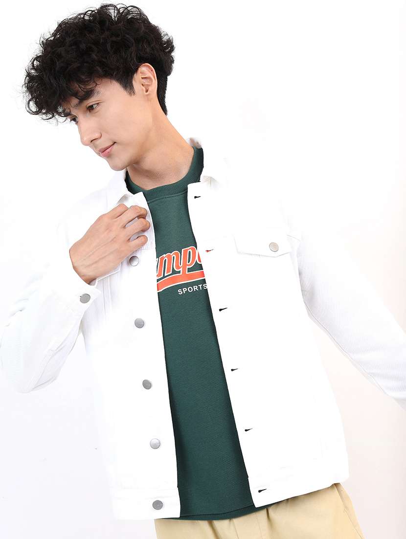 men solid long sleeve denim jacket