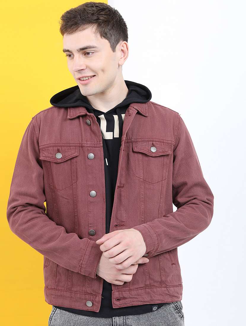 men solid long sleeve denim jacket