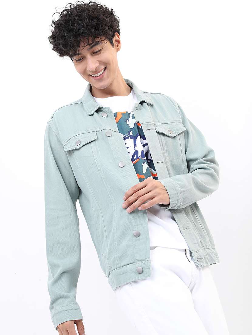 men solid long sleeve denim jacket