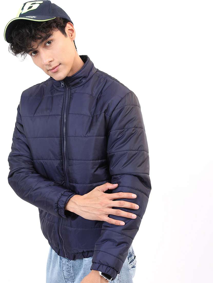 men solid long sleeve quilted jacket