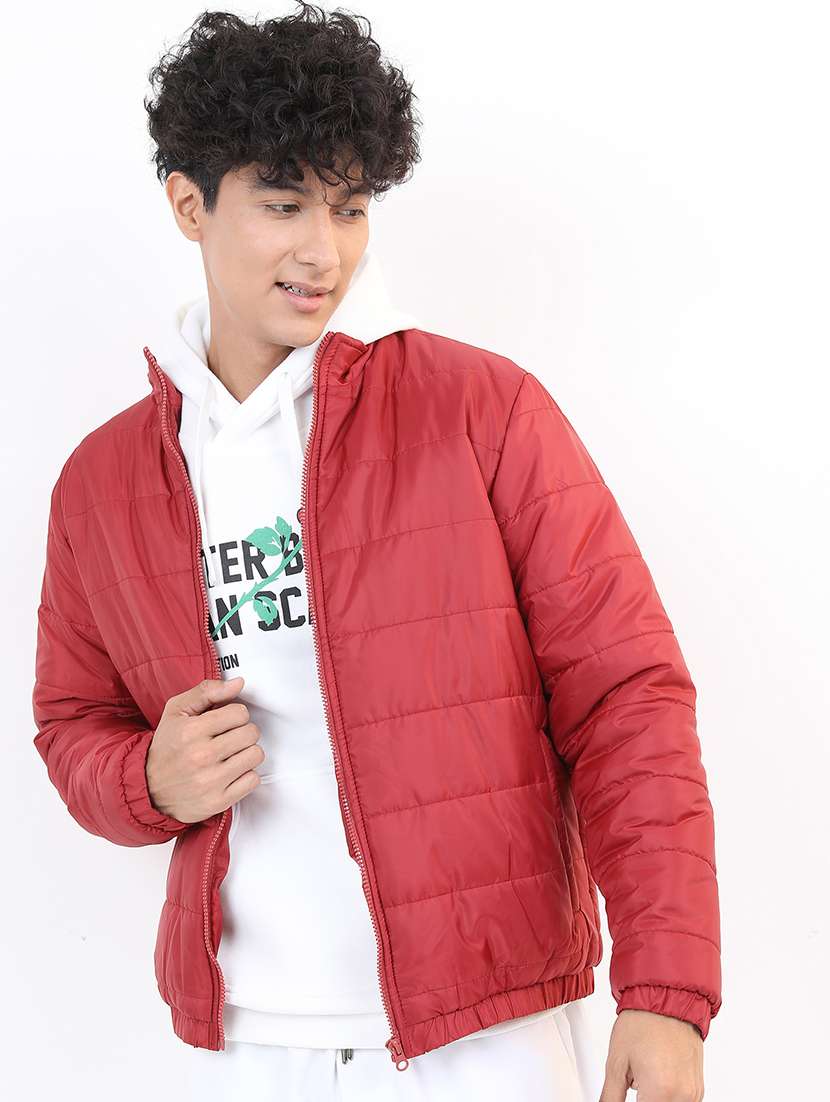 men solid long sleeve quilted jacket