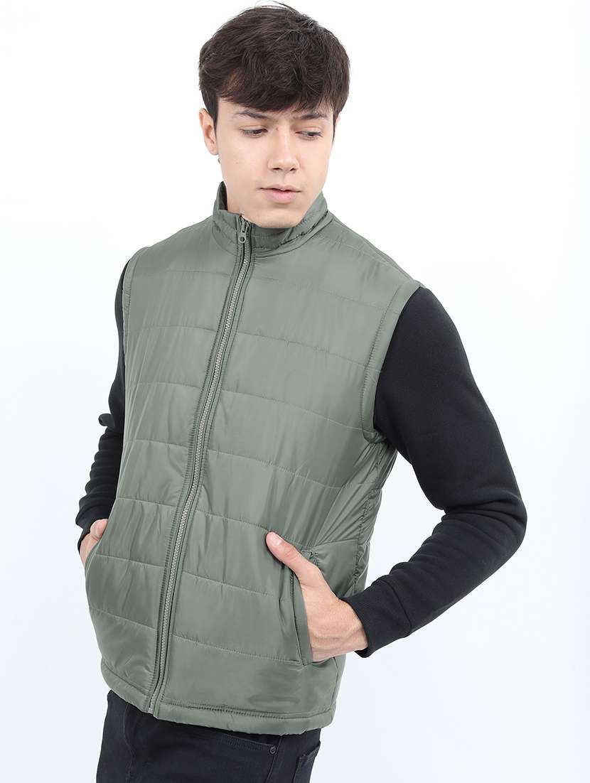 men solid sleeveless quilted jacket - 21651054 - Standard Image - 1