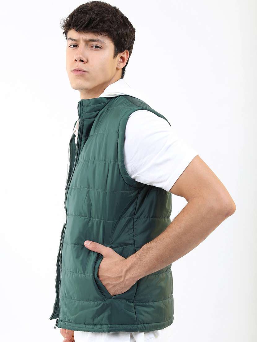 men solid sleeveless quilted jacket - 21651057 -  Standard Image - 1