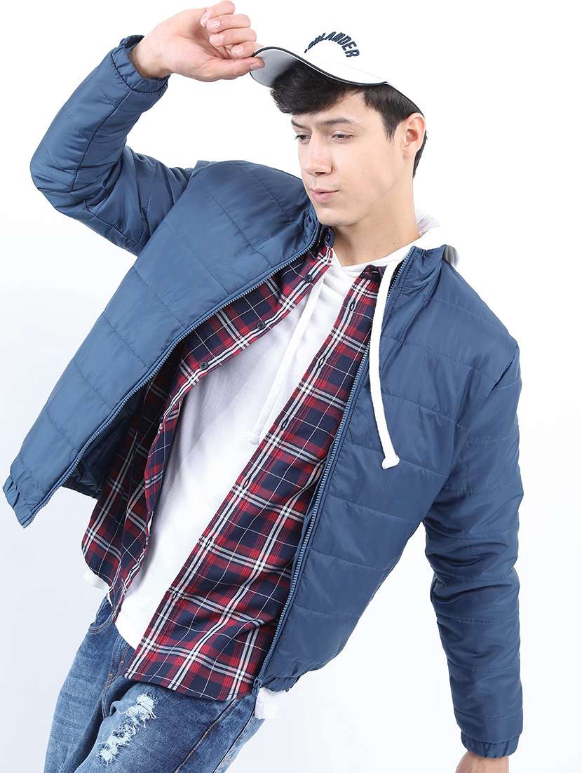 men solid long sleeve quilted jacket