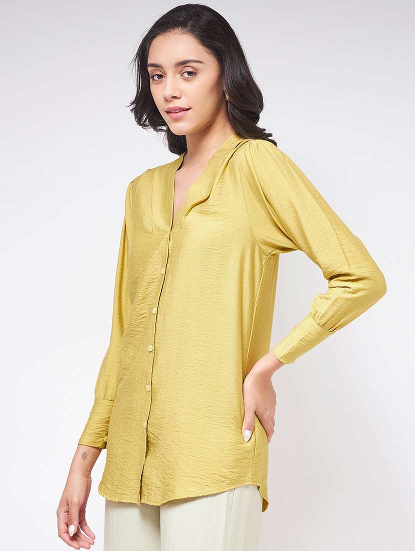 women solid puff sleeves regular shirt - 21651104 -  Standard Image - 1