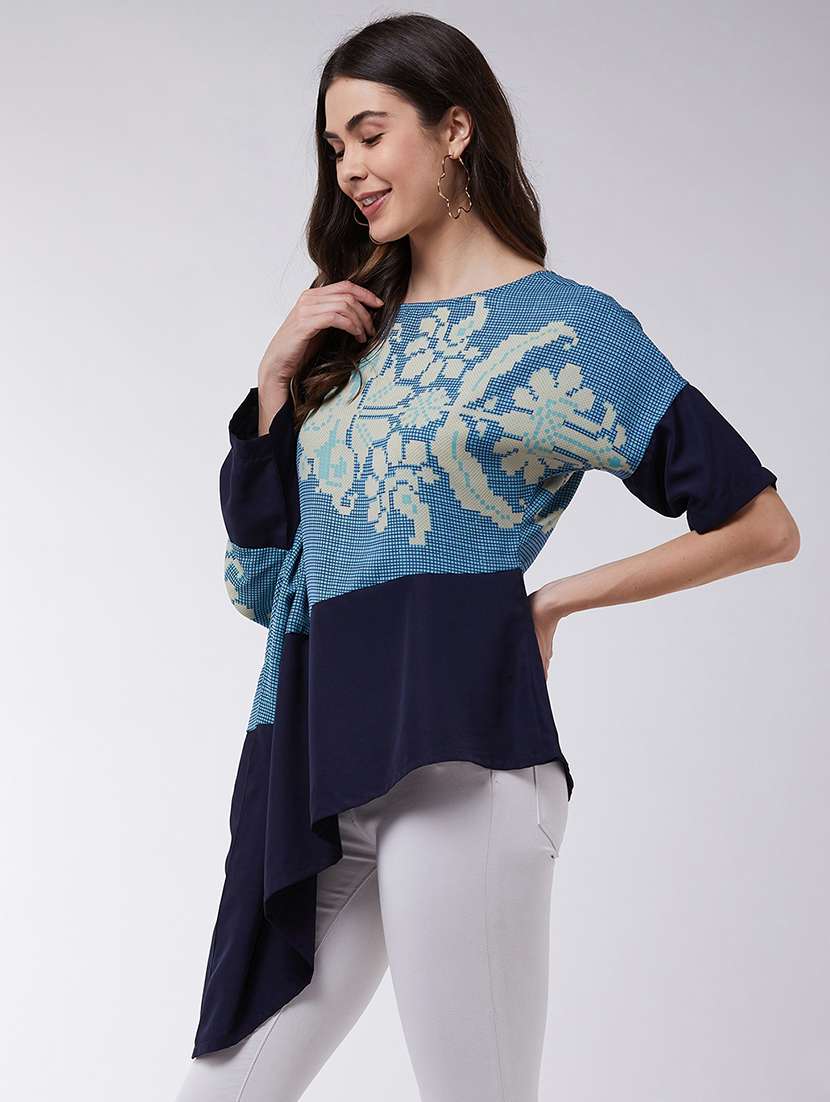 women printed round neck asymmetric top - 21651112 - Standard Image - 1
