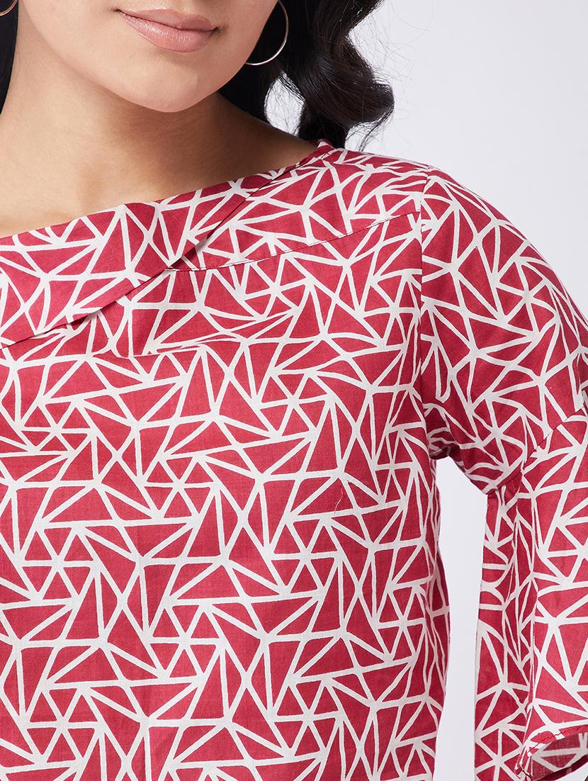 women printed flared sleeves crop top - 21651118 - Standard Image - 4