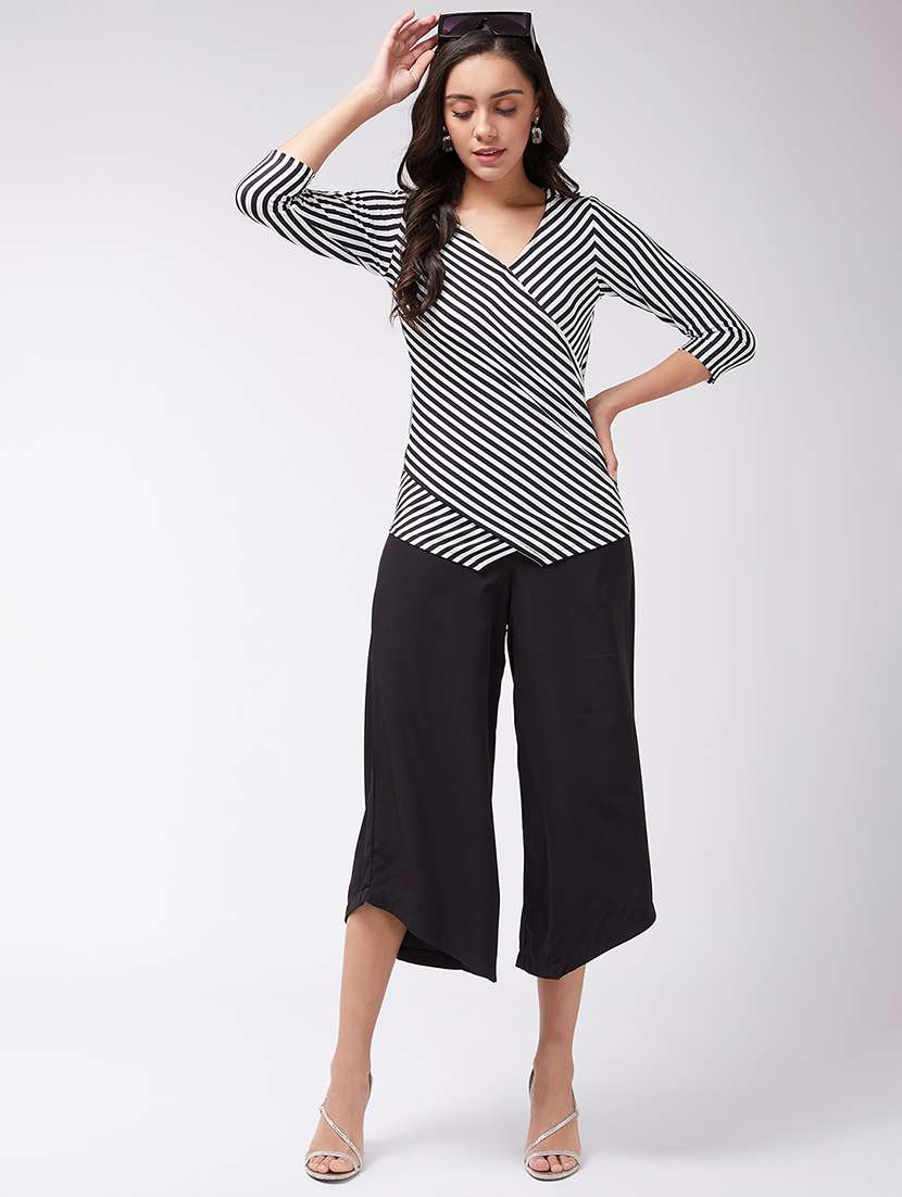 women striped overlap neck asymmetric top - 21651126 - Standard Image - 4