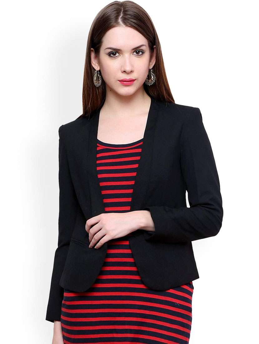women solid long sleeves formal blazer