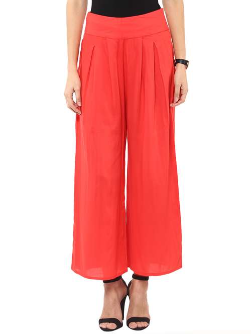 women solid mid rise wide leg trouser - 21651210 - Standard Image - 0