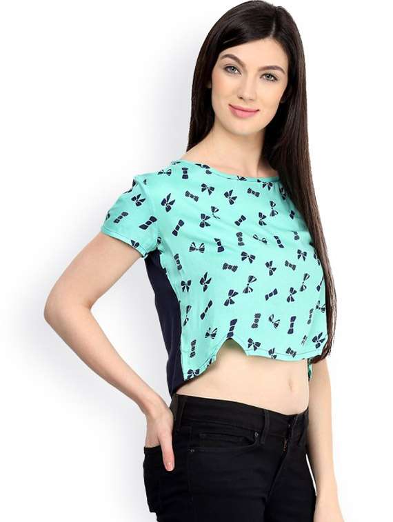 women printed short sleeve crop top - 21651223 -  Standard Image - 1