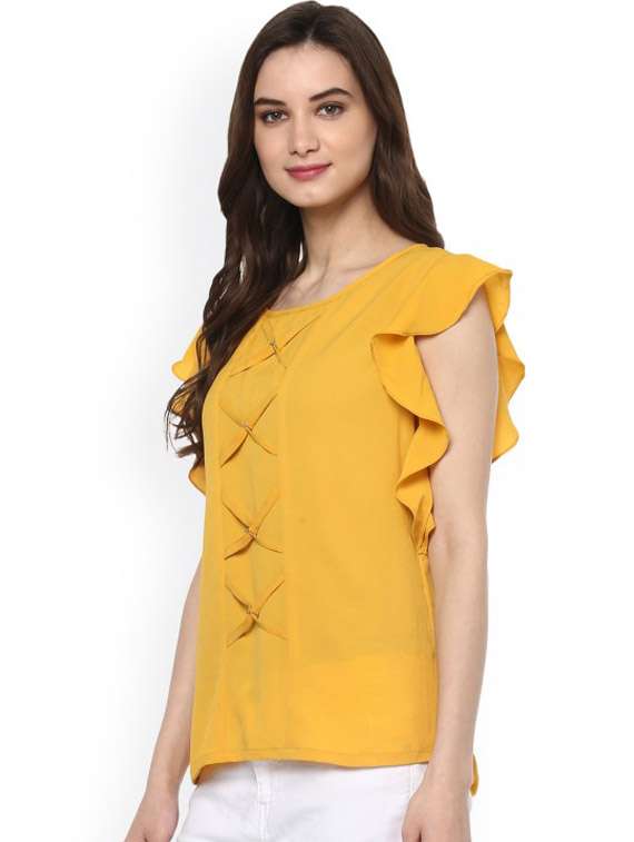 women yellow solid round neck regular top - 21651248 -  Standard Image - 1