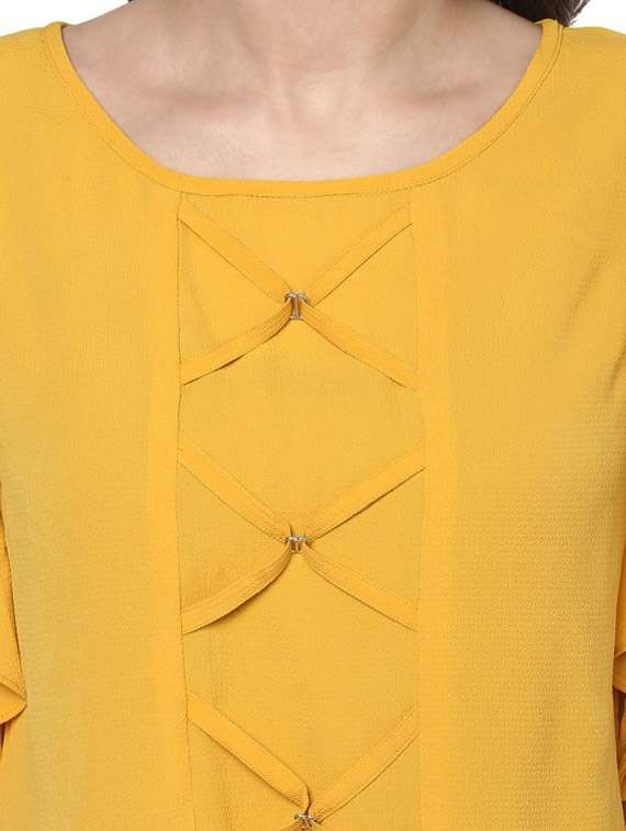 women yellow solid round neck regular top - 21651248 -  Standard Image - 4