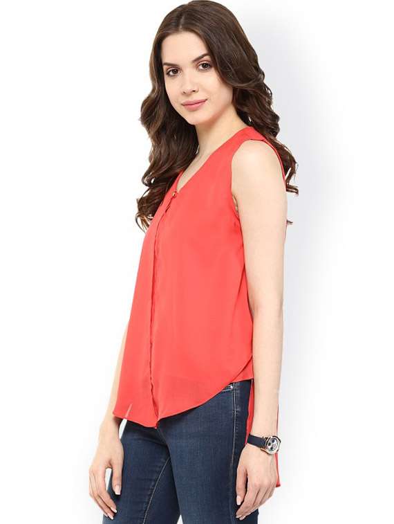 women coral key hole neck high-low top - 21651255 -  Standard Image - 1
