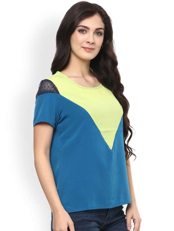 women color block short sleeve regular top - 21651259 - Standard Image - 1