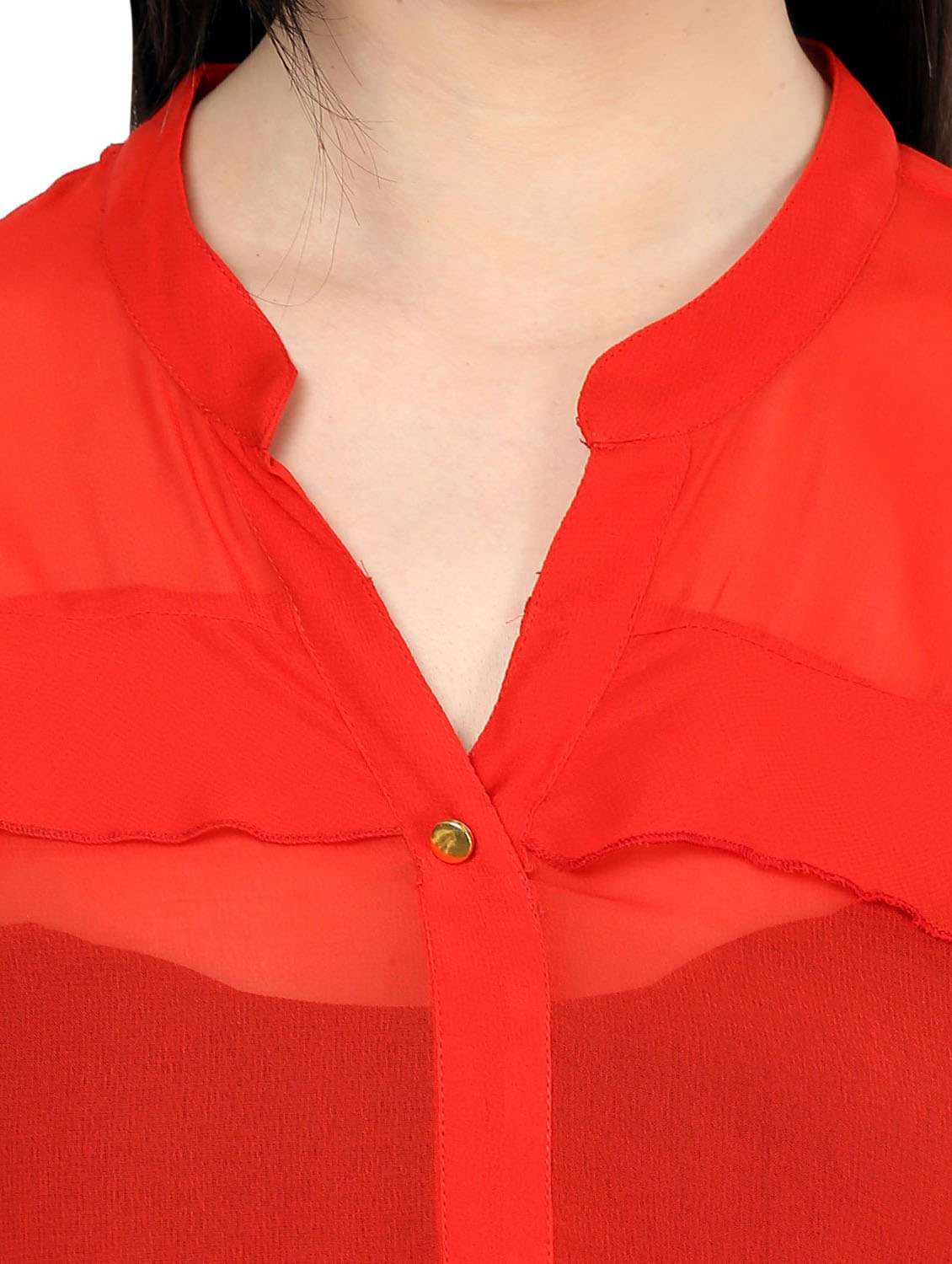 women red solid mandarin neck shirt top - 21651263 -  Standard Image - 4