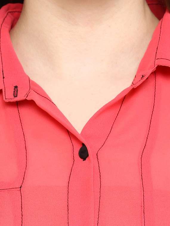 women pink solid three quarter sleeves shirt top - 21651264 - Standard Image - 4