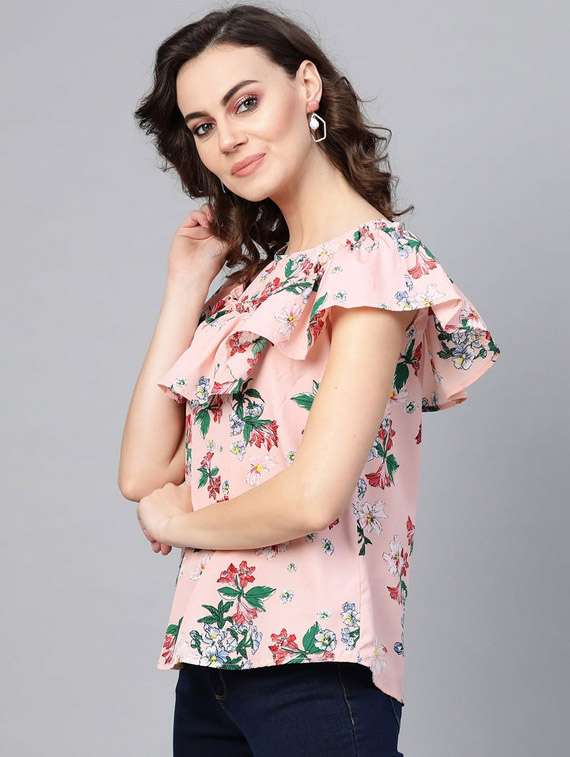 women floral print boat neck ruffle top - 21651271 -  Standard Image - 1