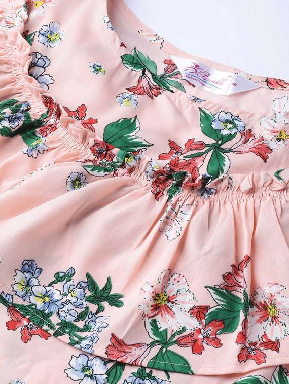 women floral print boat neck ruffle top - 21651271 -  Standard Image - 4